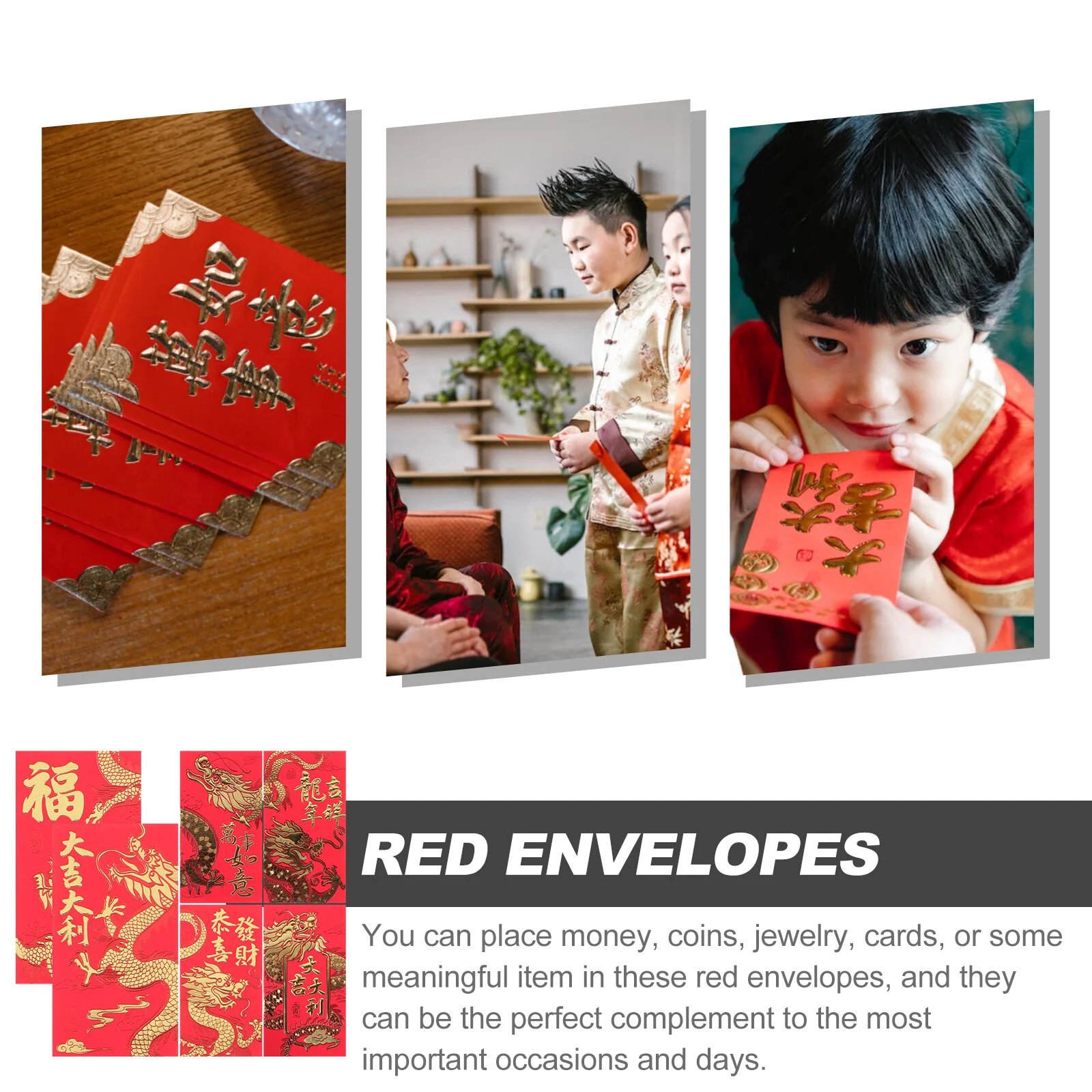 

6 Pcs Chinese Red Envelope Money Bag Spring Festival Packet Lunar Calendar The Year Dragon Packets Paper New Envelopes Gifts