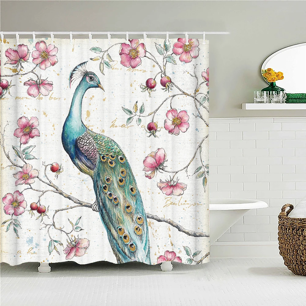 

3D Bathroom Curtains Flowers Birds Print Shower Curtains Home Decoration Waterproof Fabric Peacocks Flamingo Parrot Bath Screen