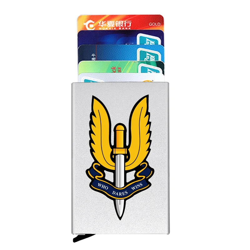 

Anti-theft ID Credit Card Holder Thin Aluminium Metal Wallets Special Air Service Badge Printing Pocket Case Bank Card Box