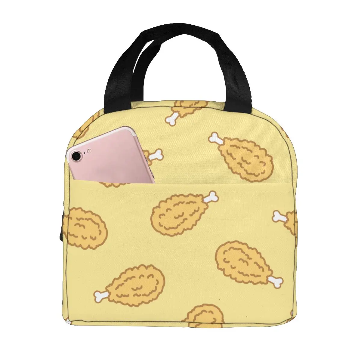 

Crispy Fried Chicken Pattern Cooler Bag Portable Zipper Thermal Lunch Bag Convenient Lunch Box Tote Food Bag