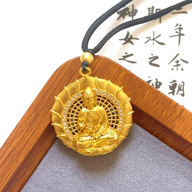 

Classic Sakyamuni Buddha Pendant Necklace Gold-plated Diamond Studded Charm Choker Lucky Amulet Religion Jewelry Gift