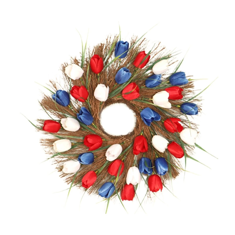

Artificial Tulipe Flower Wreath Spring Summer Door Garland Front Door Window Wreath Wedding Hanging Ornament Home Decor