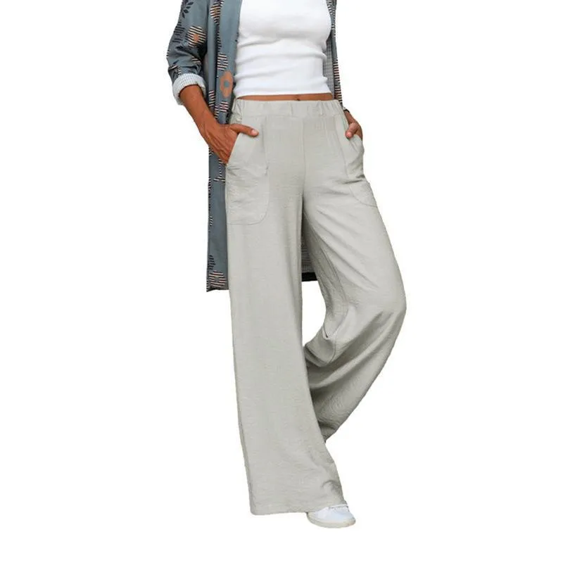 

Женские брюки с эластичным поясом, однотонные свободные брюки с широкими штанинами, уличная одежда, повседневные женские длинные брюки с карманами, Новинка осени-зимы 2023