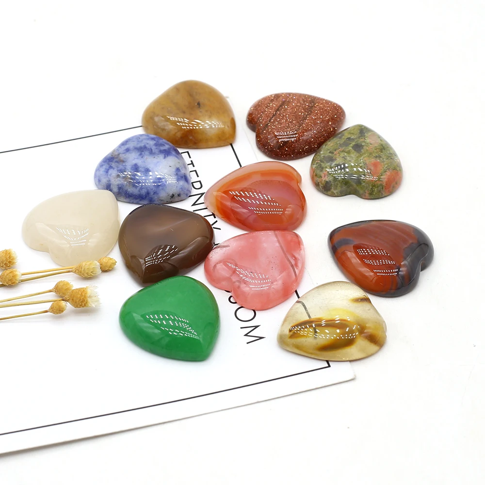 

5pcs Natural Heart Shape Watermelon Red Blue Sand Sodalite Stone Cabochon for Jewelry Making Earring Accessories Size 23x25mm