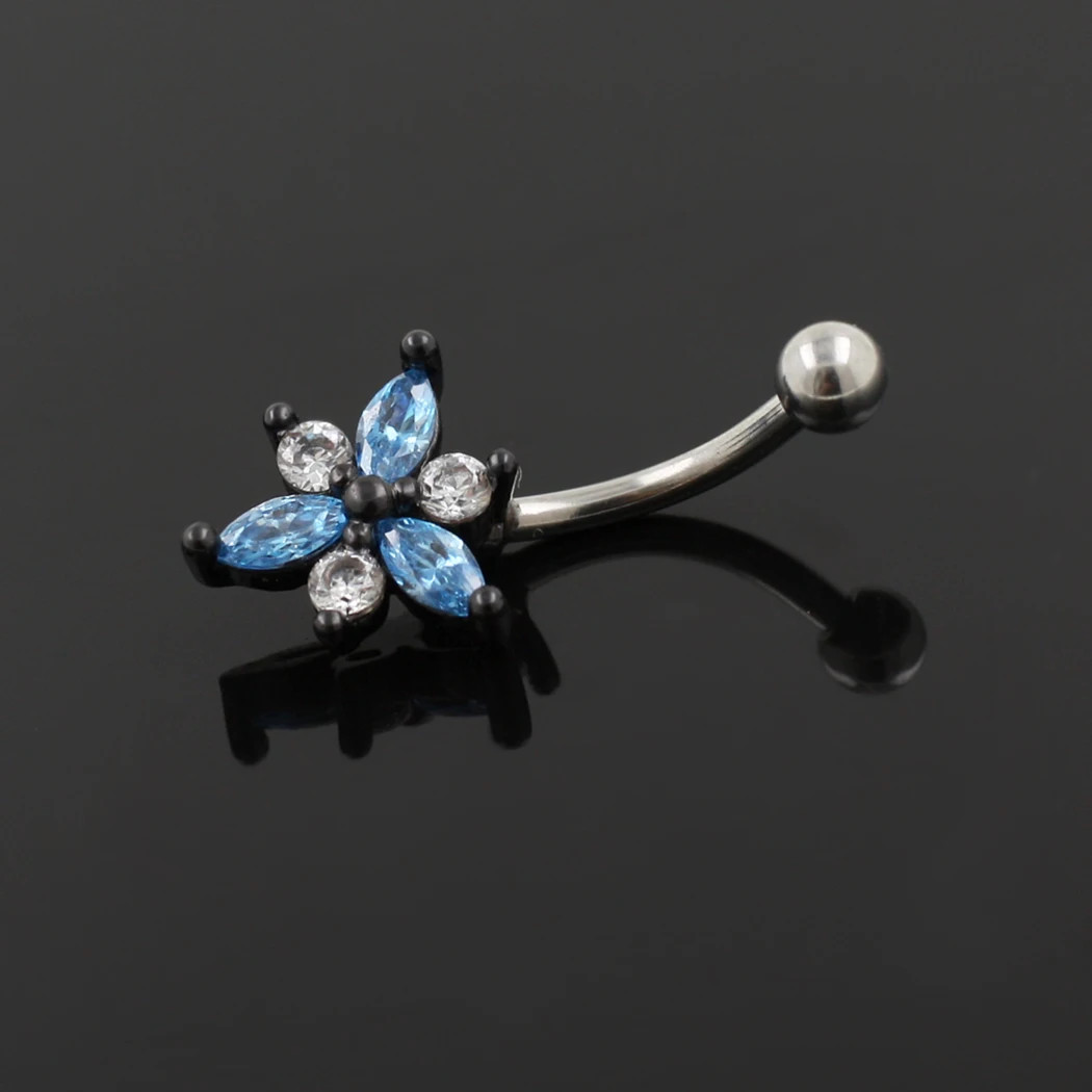 JHJT 16G кольцо для бровей 316L хирургическая сталь PVD покрытые цветы CZ ювелирные