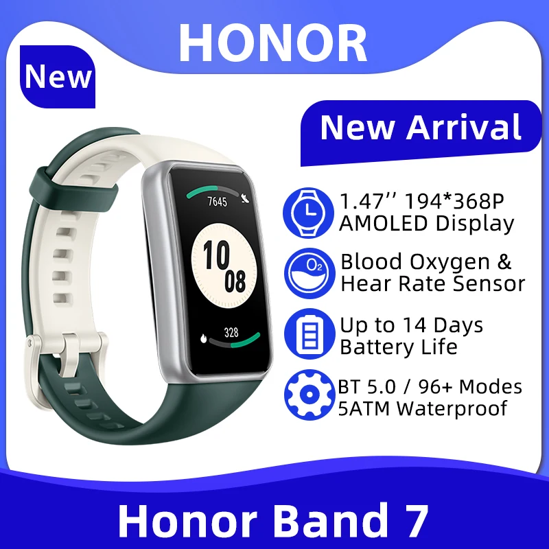 Honor Band 7 Smart Bracelet 7 1.47'' AMOLED Screen Blood Oxygen Heart Rate Monitor 5ATM Smartband Bluetooth 14 Days Battery Life - купить по выгодной цене - Другие