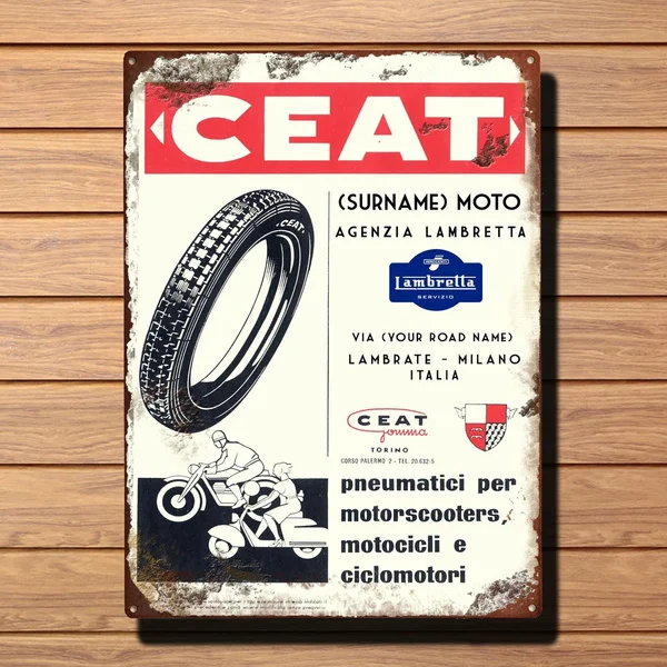 

Vintage Retro Personalised Ceat Tyre Lambretta Retro Vintage Tin Sign Bar Pub Home Metal Poster Wall Art Decor