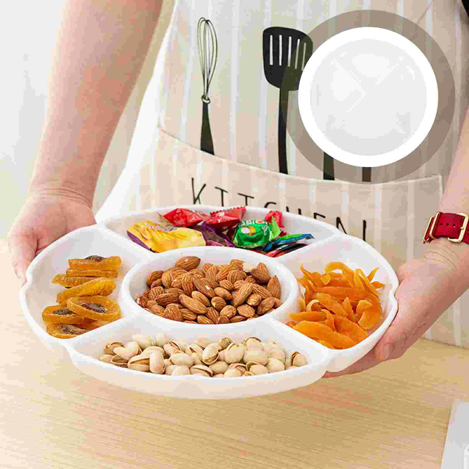 

Snack Serving Tray Ceramic Divided Dish Melamine Dinnerware 4 Compartment Plates Candy Weight Loss Nut Container