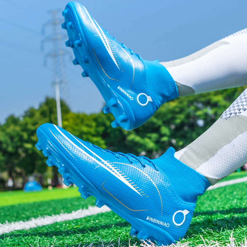 Men's Football Boots Adult Kids TF/FG Outdoor Soccer Cleats Training Sport Footwear Unisex High Cut Non-slip Sneakers 35-45