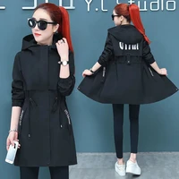 plus size loose windbreakers womens 2022 spring autumn casual hooded trench coat female long slim trench outwear student jacket