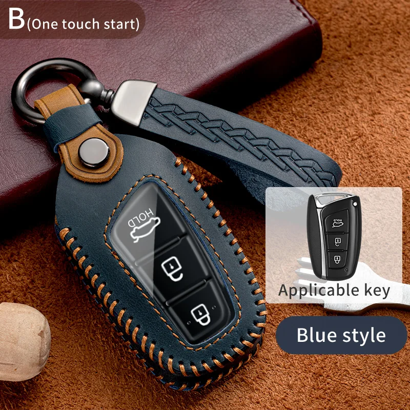 

Crazy Horse Leather Car Key Case Cover for Hyundai Santa Fe Sport Ix45 Equus Centennial Genesis G80 Grandeur Azera 2013-2016