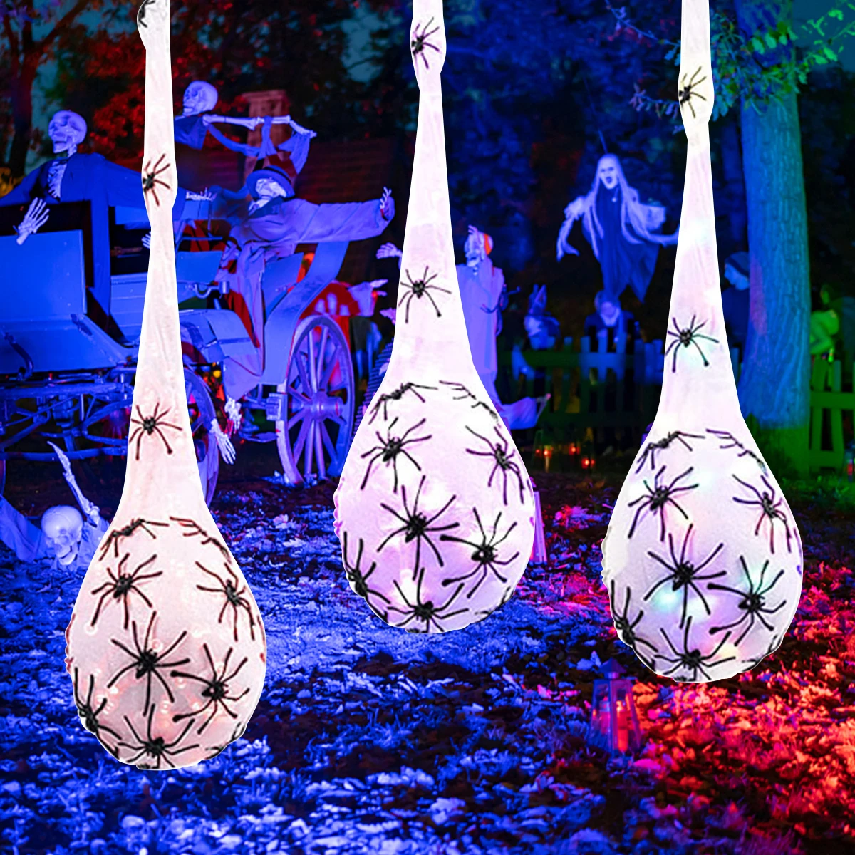 

Светильник ящиеся Паутинные яйца 3 шт., светодиодсветодиодный светящиеся пауки, украшения для Хэллоуина, яйцо, мешок для паутины, подвески д...