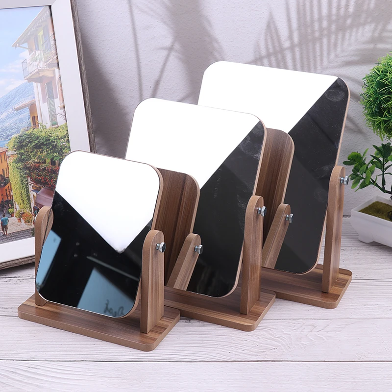 

Portable Wooden Makeup Mirror Rotating Desktop Mirror High Definition Student Dormitory Desktop Vanity Mirror