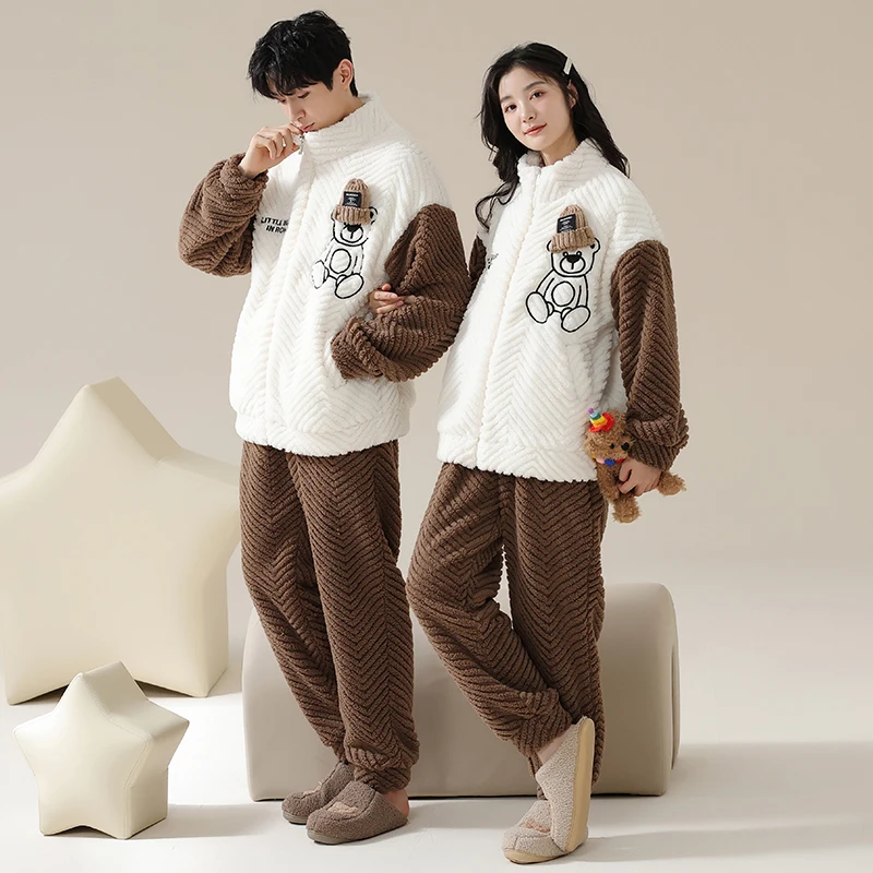 Новейший пижамный комплект для пар зимние женские и мужские милые пижамы на