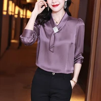 satin shirt womens long sleeved 2022 spring new western style fashion french top design shirt ruffle top ladies tops