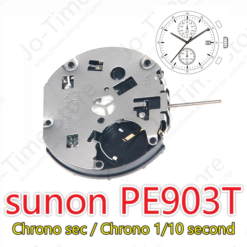 Фото Механизм Pe903T Sunon Pe90 Китай Ligne Кварц Три стрелки с 2 глазами и датой Маленький хронограф Второй 1/10 секунда Pe903T-3 №2