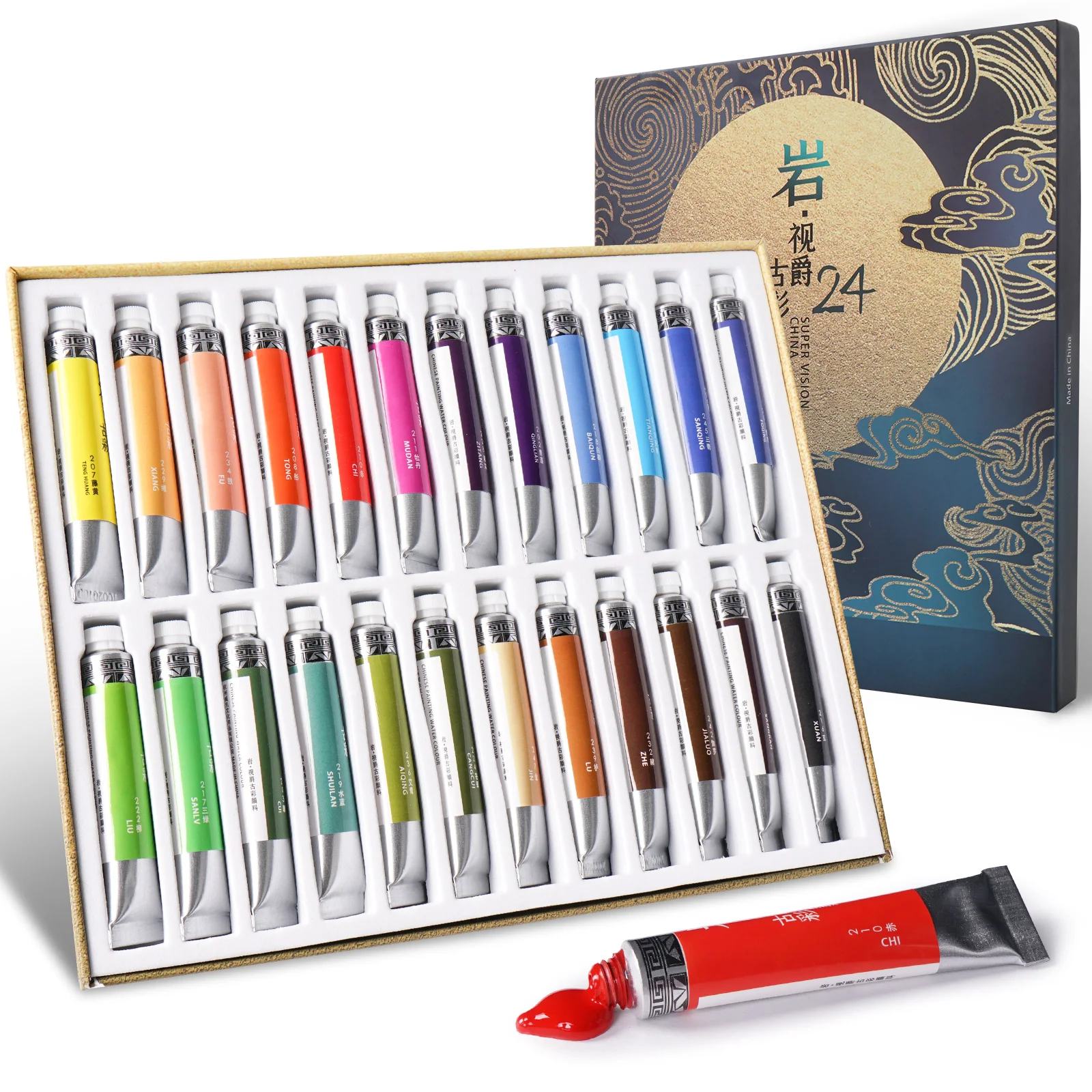 Super Vision Watercolor Paint Set 24 Mineral Classical Colors Tubular Pigment Good Light Fastness High Color Saturation