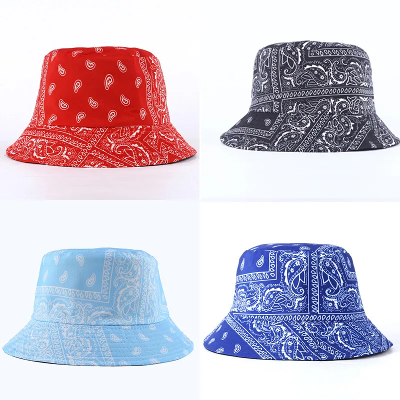 

Bandana Print Bucket Hats Women Men Paisley Bucket Hats Breathable Summer Reversible Wide Brim Fisherman Caps 2021 New