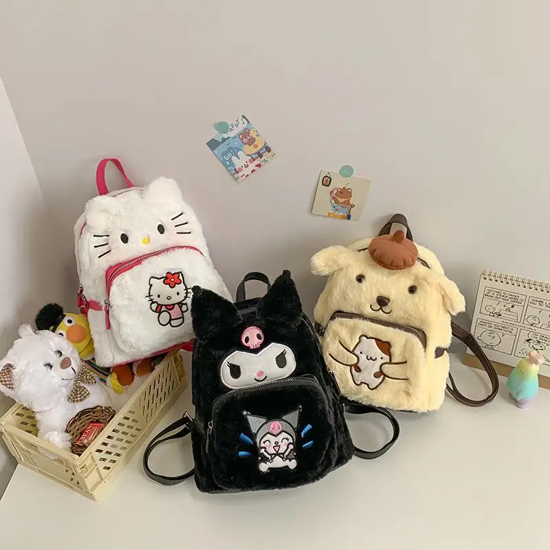 

Новый рюкзак Sanrio Kuromi Pompompurin Kitty с героями мультфильмов, милая плюшевая школьная сумка для учеников, милая сумка для хранения, подарок для дев...