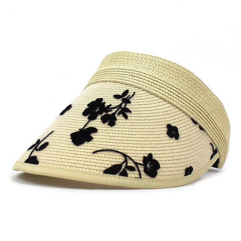 

2022 Spring Summer Straw Hat Flower Embroidery Visors Sun Protection Cap For Women 13
