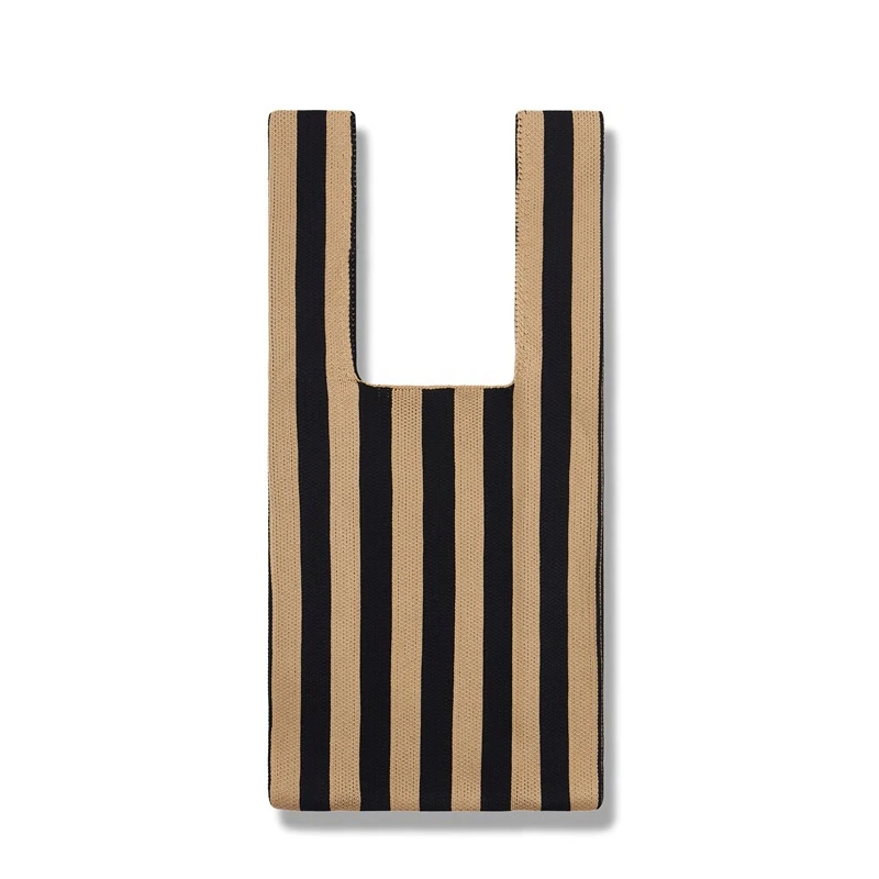 

Female Knitted Yarn Vertical Strips Vest Shaped Tote Bag 2022 Women Casual Daily Crochet Everyday Grocery Open Shopping Handbag