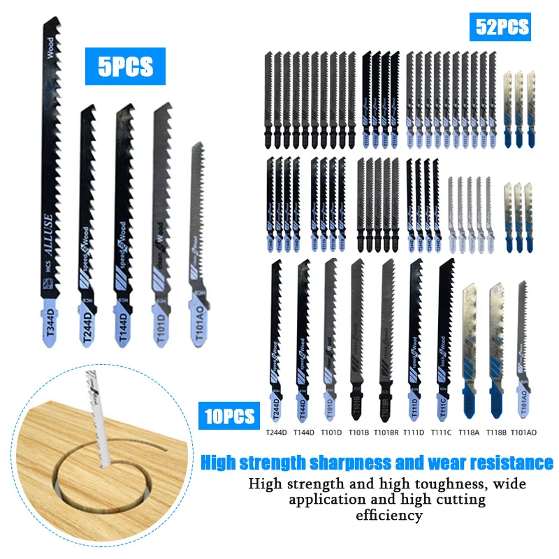 

Jigsaw Blades Straight Cutting Tools T-Shank Jig Saw Blade Metal Steel Wood Assorted Saw Blades Woodworking Tool Cutting Jig Saw