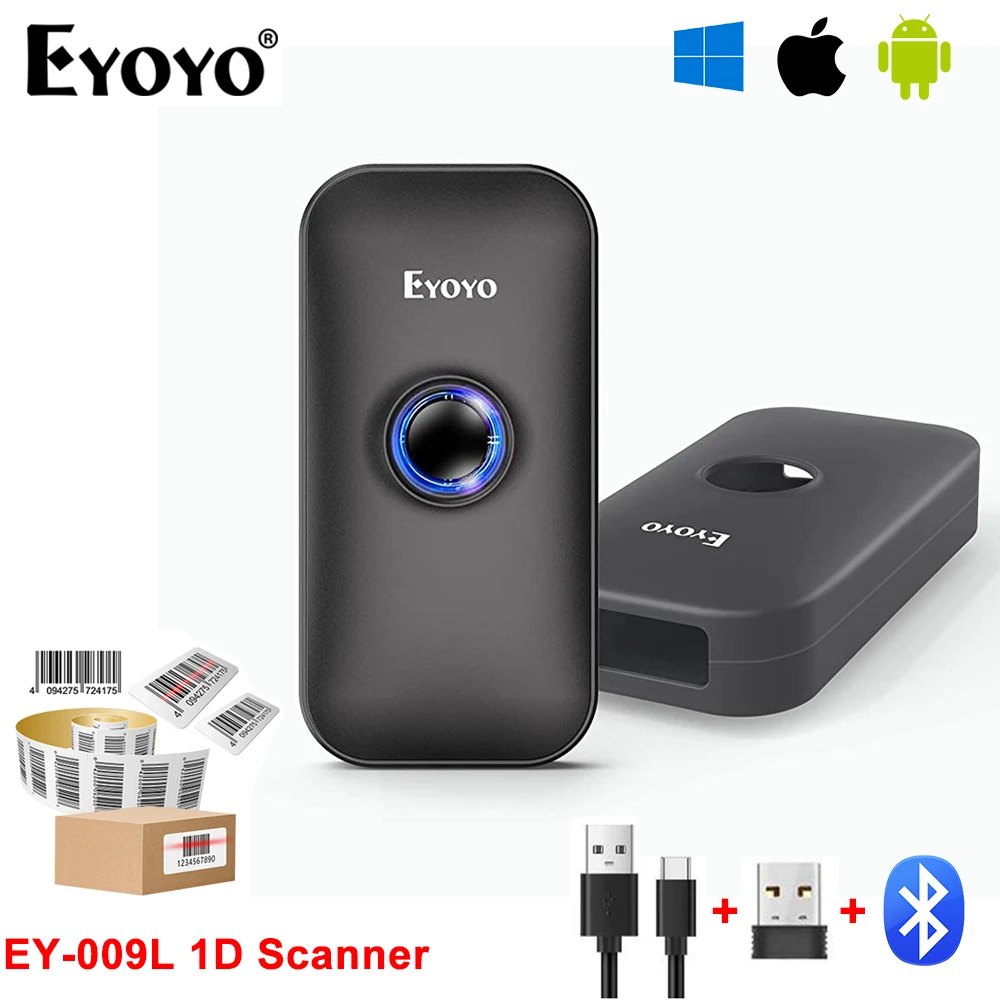 Фото Eyoyo EY-009L Мини 1D лазерный Bluetooth-сканер штрих-кода UPC/EAN/кодовари-считыватель кодов. Поддержка скрытия/добавления пользовательских цифр префиксации/саффикса №1