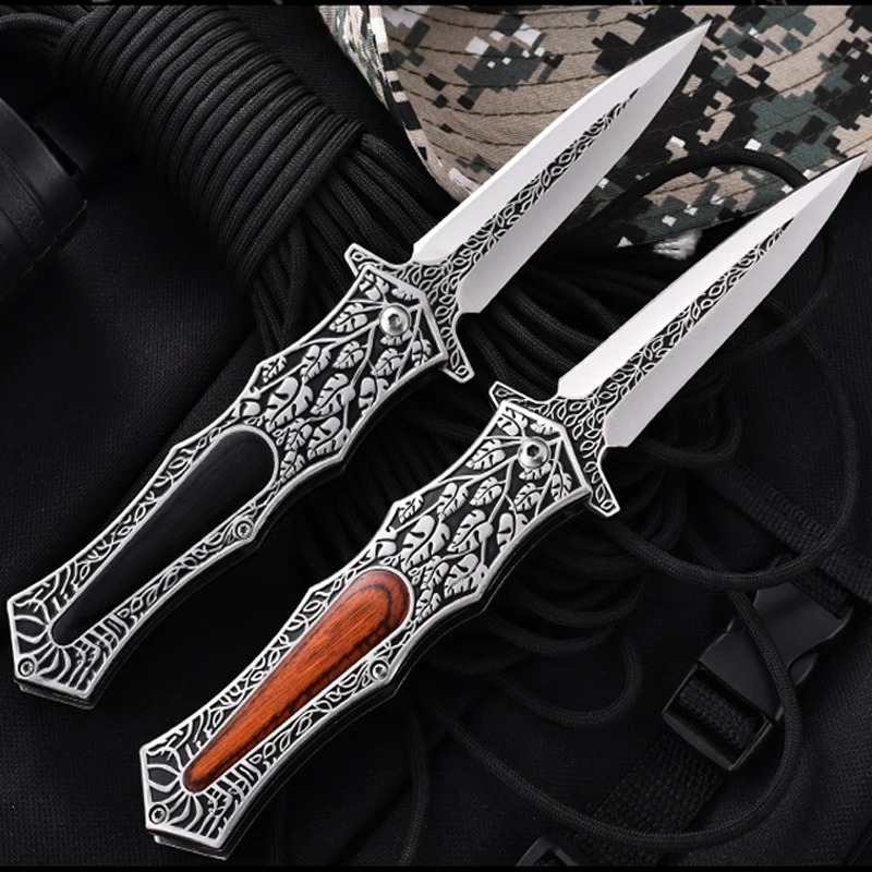 

9.10'' Folding Knife Pipe Cutter Pocket Knives 8CR15Mov Blade Wood Handle Camping Military Hunting Survival Outdoor Knifes Tool
