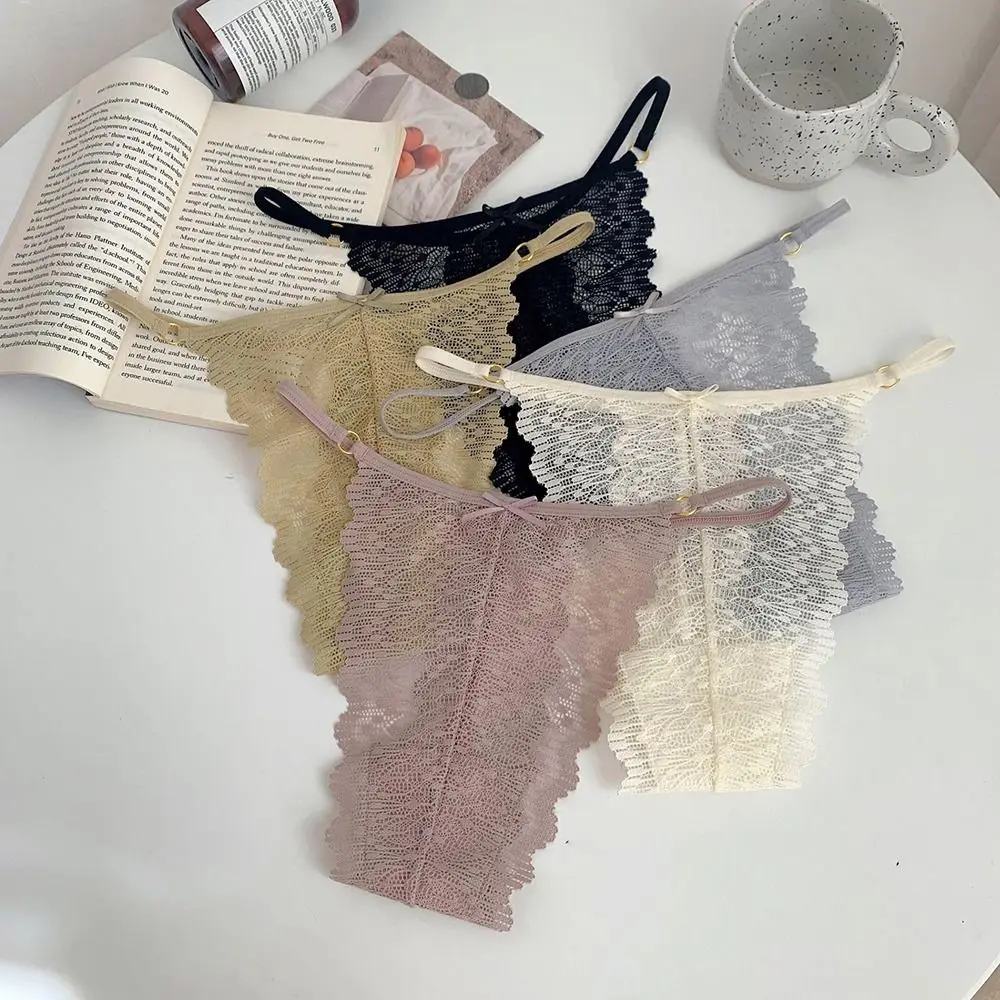 

Нижнее белье с тонкими бретельками, милые кружевные стринги с бантом для женщин и девушек, удобные хлопковые трусики с низкой талией и без с...