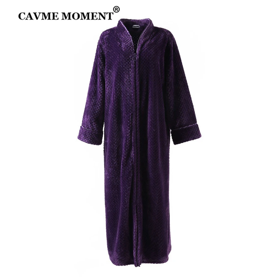 CAVME Plus Size Zipper Flannel Robe for Lover Pregant Ladies Kimono Winter Bathrobe Nightgown Custom Letters Men's Long Robe