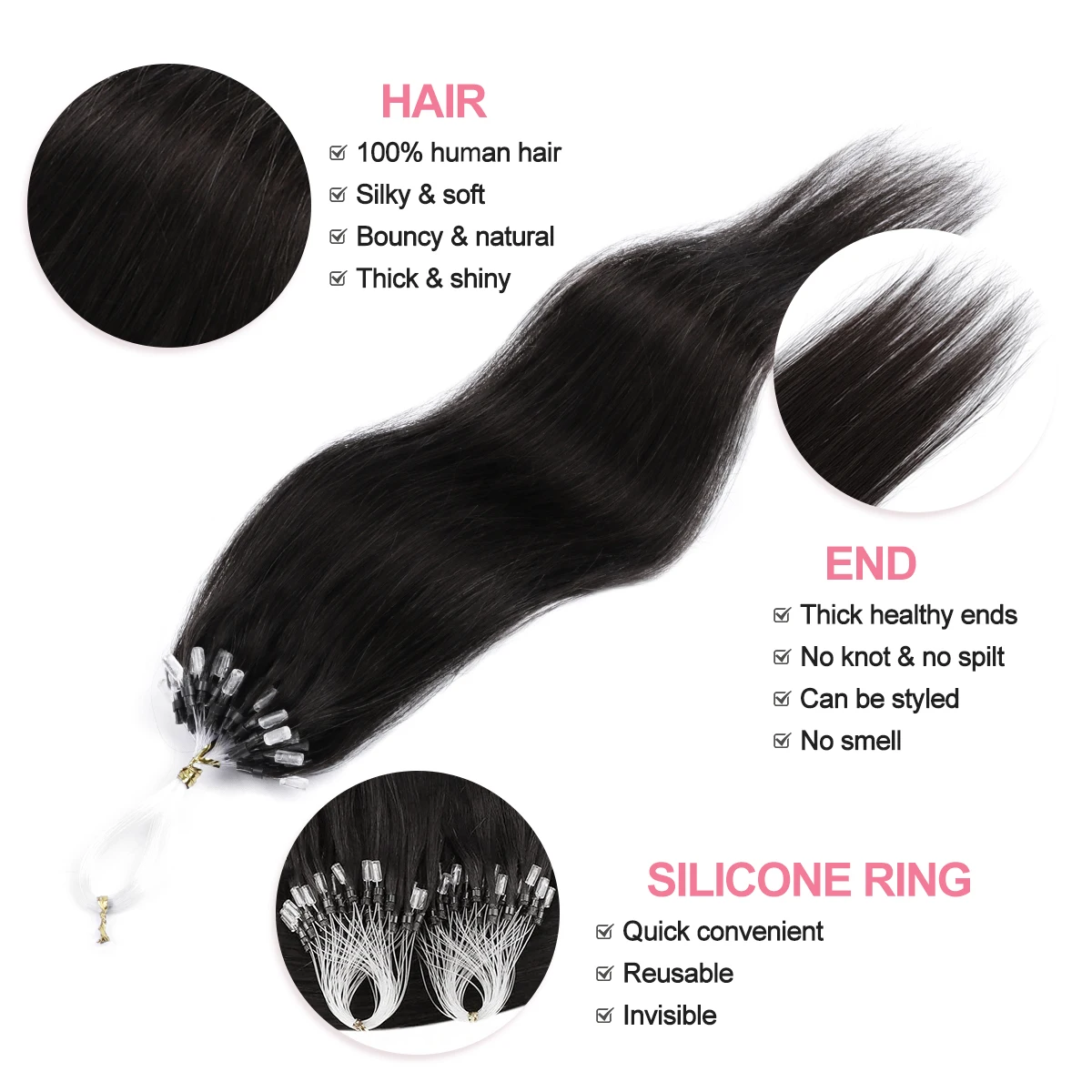 Фото YWUEXT HAIR Loop Наращивание волос с микрокольцами Простота установки Натуральное прямое наращивание лески 16-22 дюйма 50 г №2