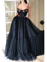 a line prom dresses corsets floral birthday floor length spaghetti strap sleeveless tulle with pleats lace insert appliques