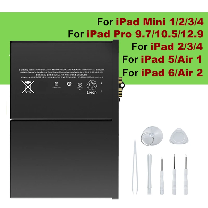 Replacement Battery For ipad 2 3 4 5 6 Air 1 Air 2 Mini 1 2 3 4 5 For iPad Pro 9.7 10.5 Tablet Bateria with Free Repair Tool Kit