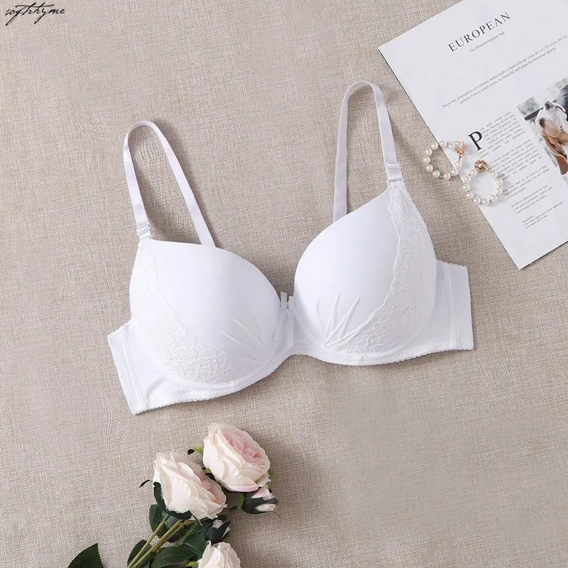 Softrhyme Women Sexy Lingerie Lace Solid Color Cross Side Buckle Underwire Support Underwear Floral Lace Bras for Woman Bh
