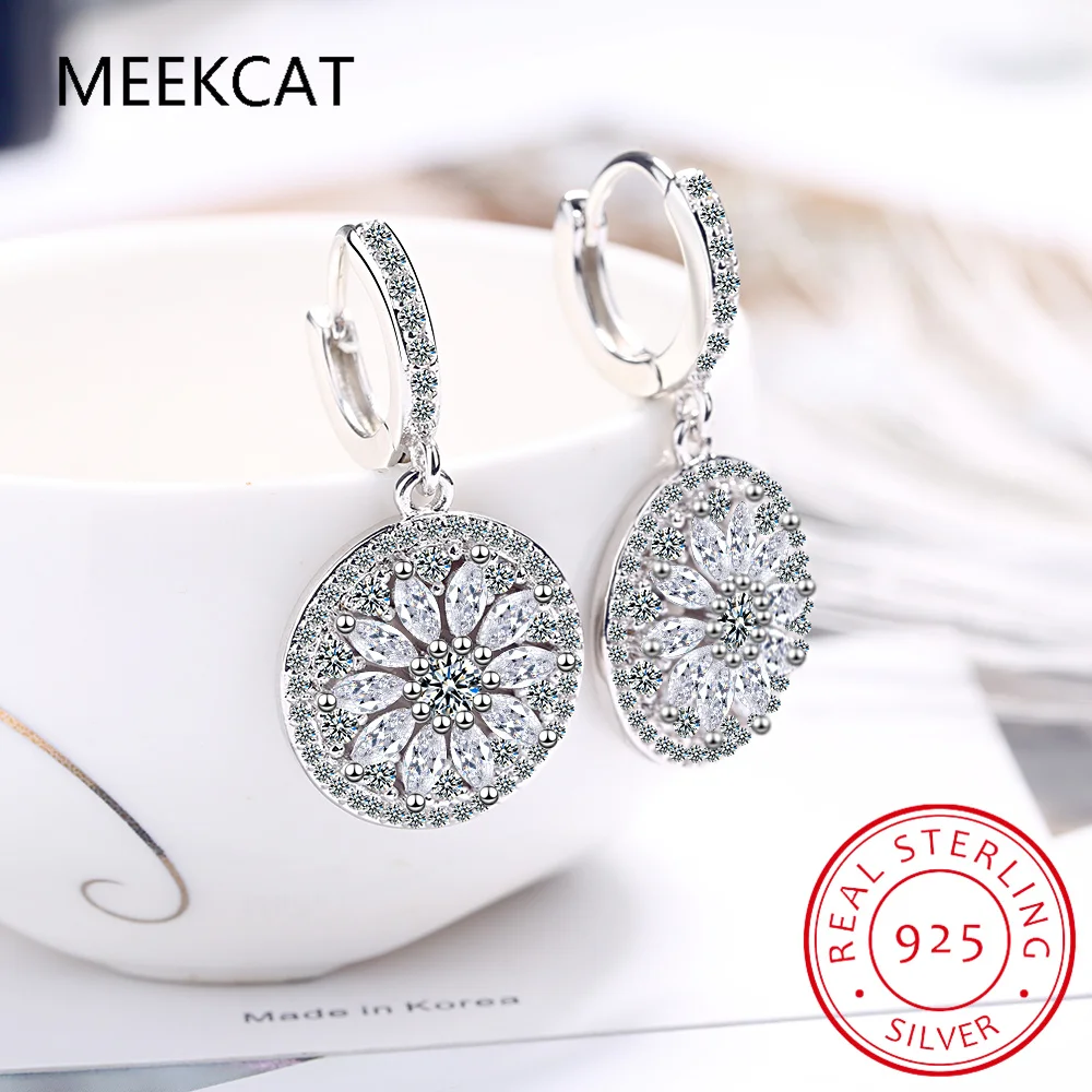 Серьги-кольца из стерлингового серебра 925 пробы с огранкой маркизы муассанит