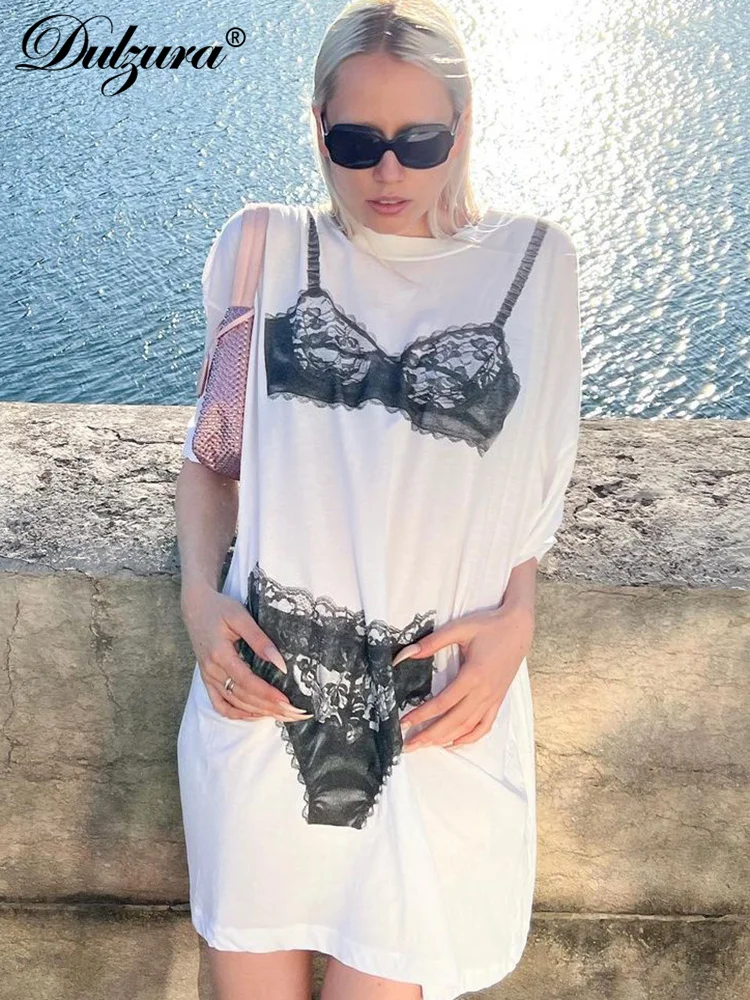 

Dulzura Print Long T Shirt Sexy 2023 Summer Women Short Sleeve Party Clubwear Pullover Wholesale Drop Shipping Retro Graffiti