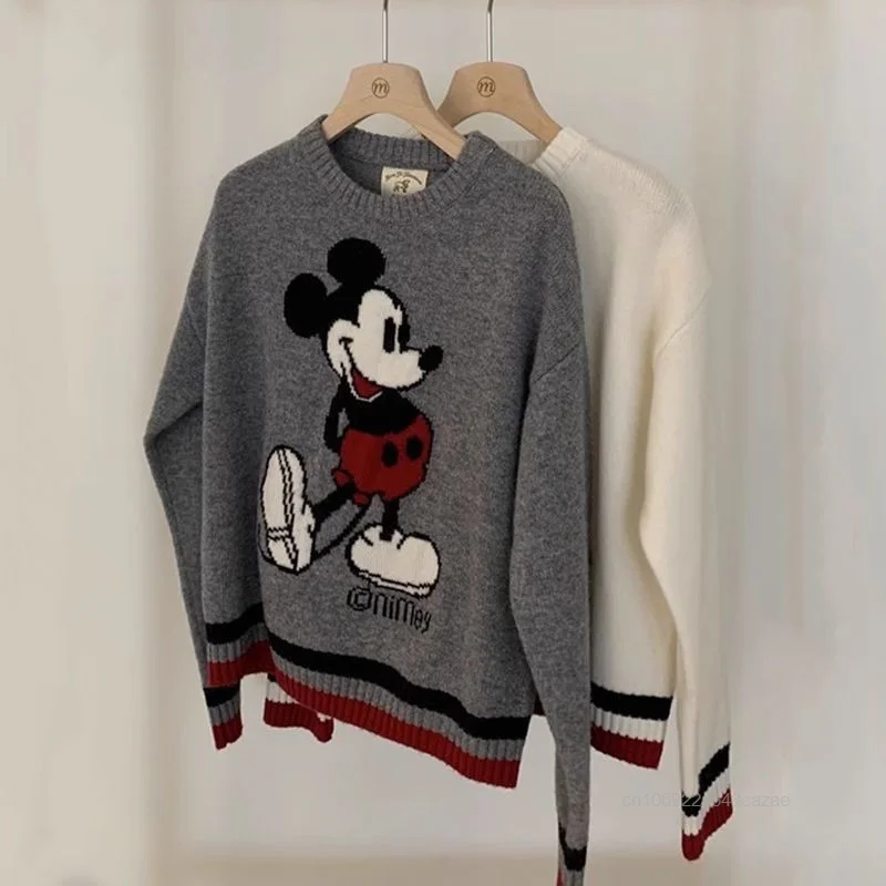 Серый пуловер с Микки Диснеем женский ранний осенний новый вязаный свитер