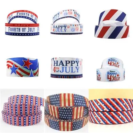 5 Yards Multi Size Fourth of July Theme Grosgrain Ribbon For Party Decorations DIY Sewing Crafts Hair Bows Material,5Yc9674