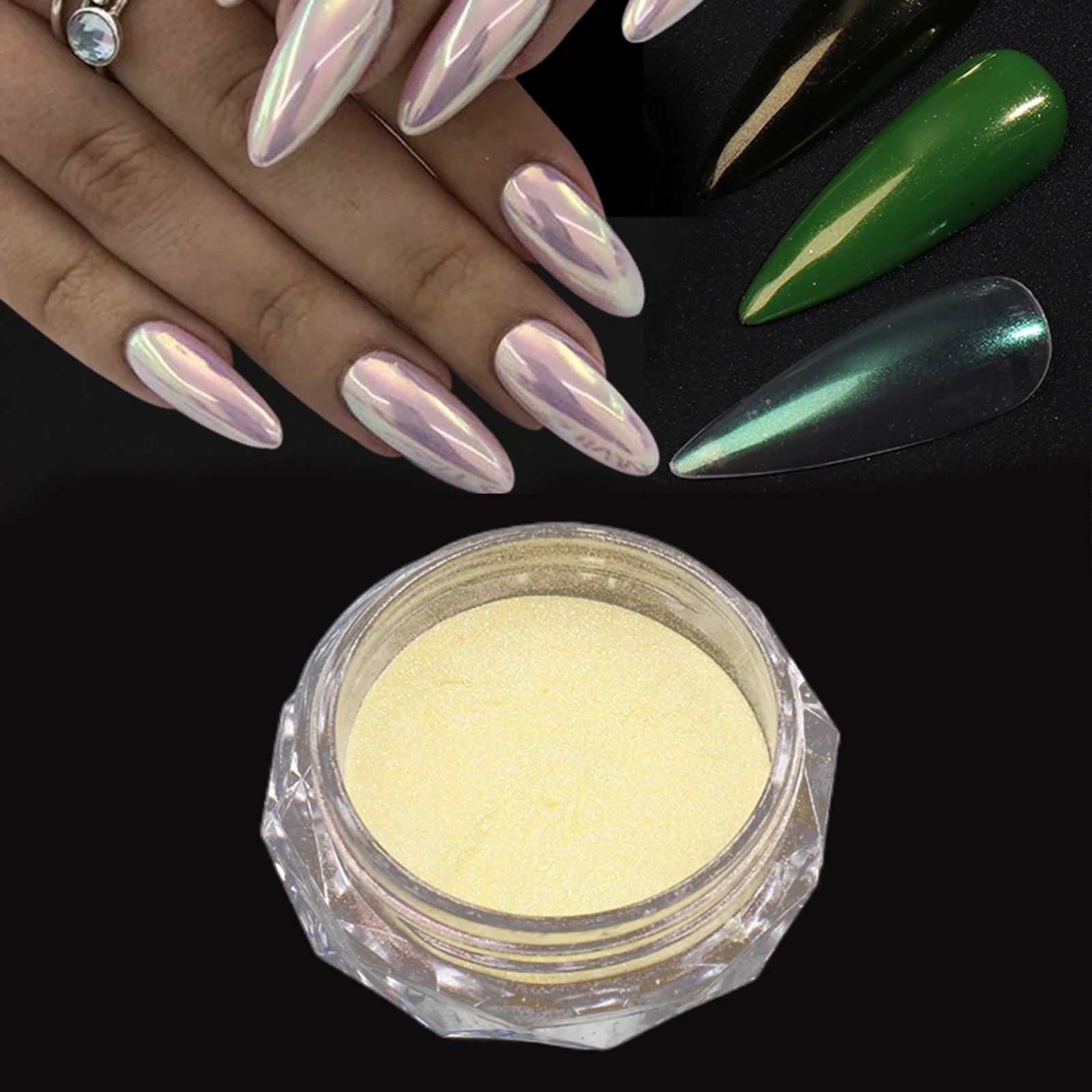 

Nail Glitter Powder Metallic Mirror Effect Manicure Pigment Shell Pearlescent Chrome Nail Powder Iridescent Aurora