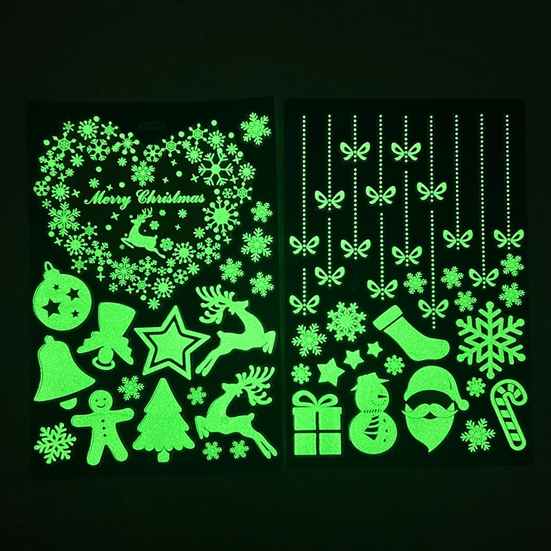 Рождественские Светящиеся В Темноте Снежинки Наклейки На Окна Олени Праздничные