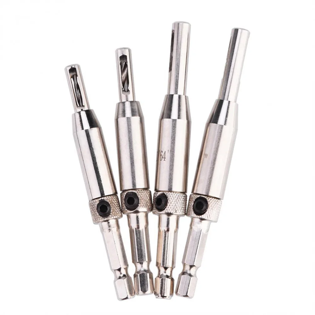 

4pcs Self Centering Hinge Drill Bits Set Door Cabinet Pilot Holes HSS Hex Recess Hinged Hole Opener Self Centering Hinge Drill B