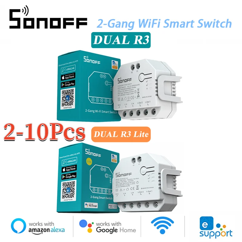 

2-10 шт., переключатель SONOFF DualR3/R3 Lite с поддержкой Wi-Fi