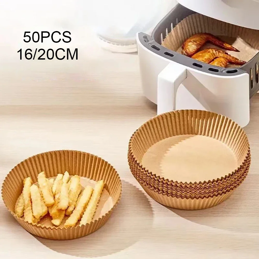 

50PCS Disposable Air Fryer Paper Liner 16/20CM Round Non-Stick Airfryer Parchment Baking Paper for Baking Roasting Microwave