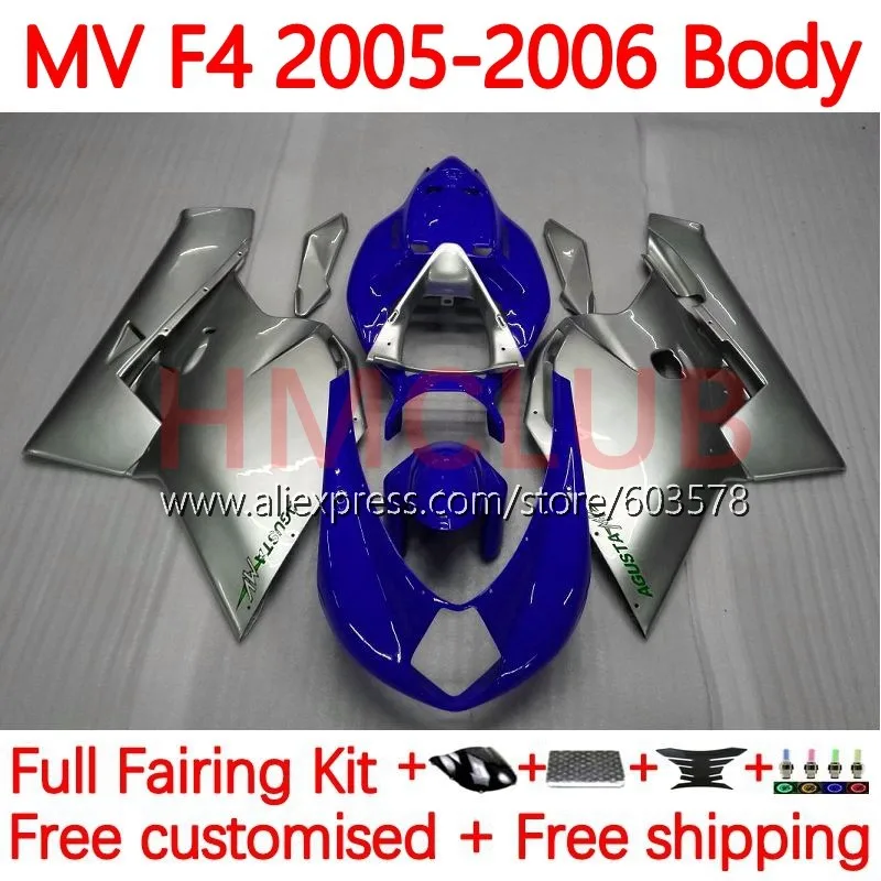 

Body For MV Agusta F4 R312 750S 1000 R 750 1000CC blue glossy Kit 1000R 312 1078 1+1 2005 2006 MA MV F4 05 06 Fairing 154No.58