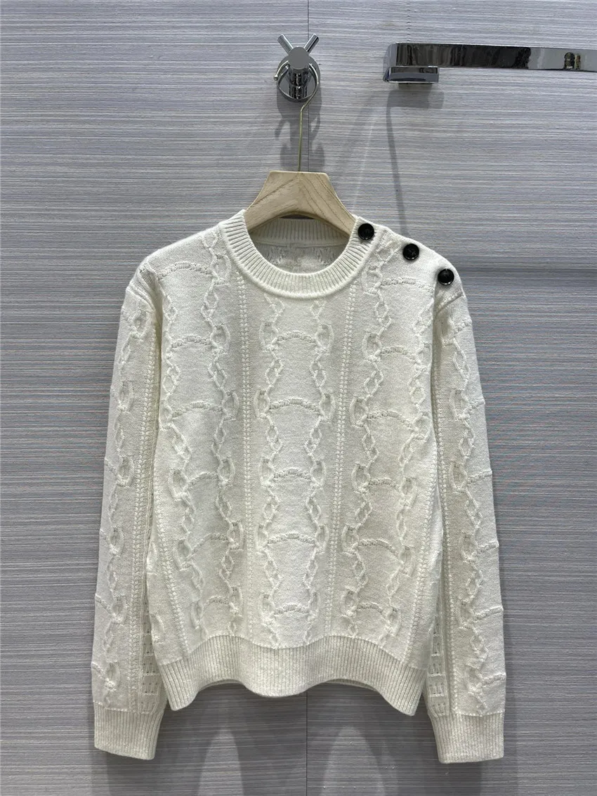 

Fashion Designer Sweater for Women 100% Cashmere O Neck Shoulder Buttons Knitted Pullover