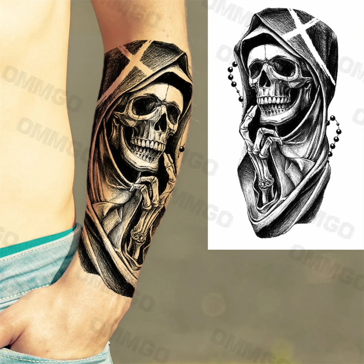 

3D Black Skull Forearm Temporary Tattoos For Men Adult Wolf Lion Tiger Compass Forest Fake Tattoo Realistic Body Art Tatoo Paper