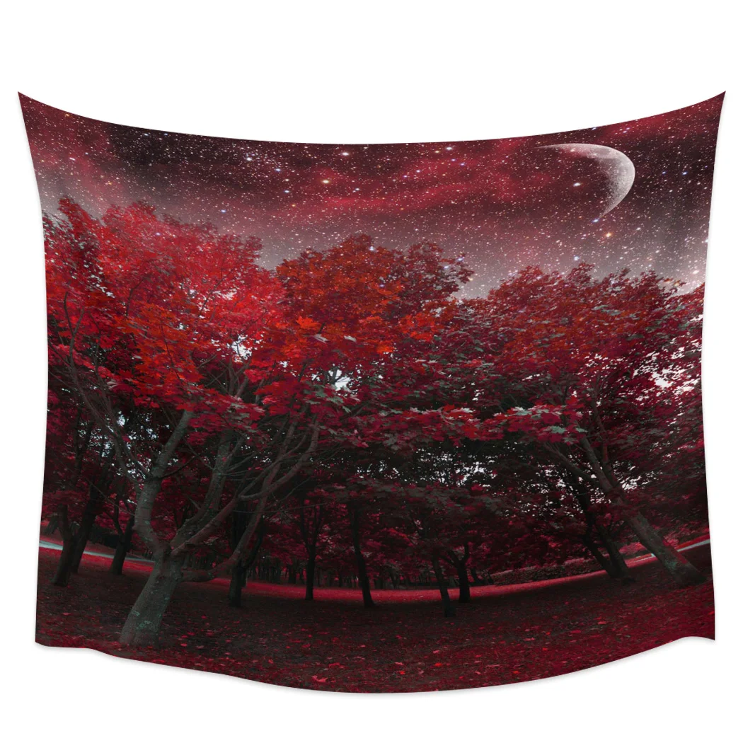 

Red Woods Moon Starry Sky Printed Large Tapestry Hippie Wall Hanging Boho Tapestries Room Art Decor Aesthetic Mats Sheet Blanket