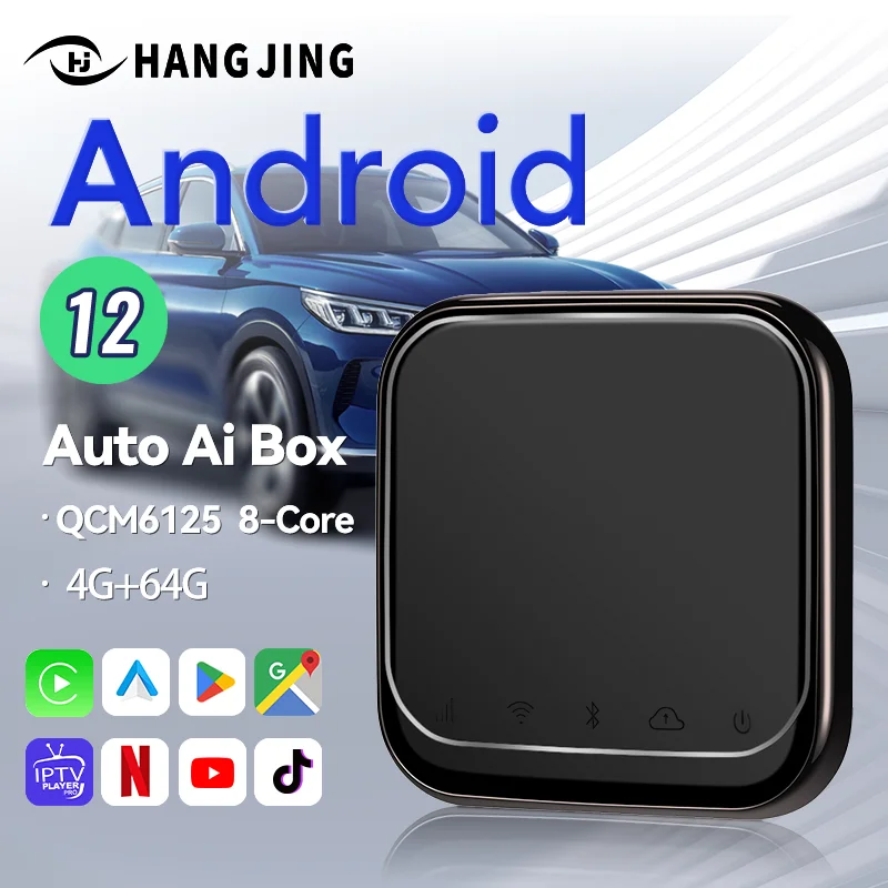 

HANG JING CarPlay Ai TV Box Plus Android13 4G 64GB QCM 6125 8-Core Wireless CarPlay Auto Netflix iPTV 4G LTE For Car Multimedia