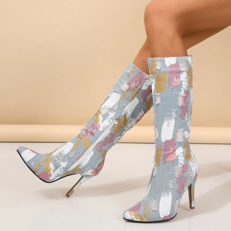 

Женские офисные Сапоги на молнии, с острым носком, до колена