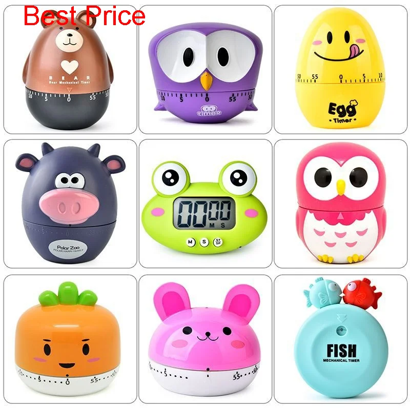

100PCS Cartoon Animal Shape 60 Minute Timer Easy Operate Kitchen Timer Cooking Baking Helper Kitchen Tools Home Decoration